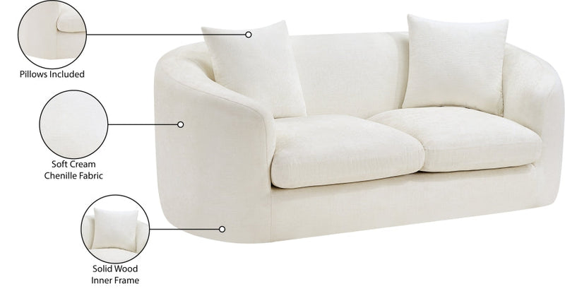 Penelope 66.5" Chenille Fabric Upholstered Upholstered Loveseat in Cream - 44073Cream-L