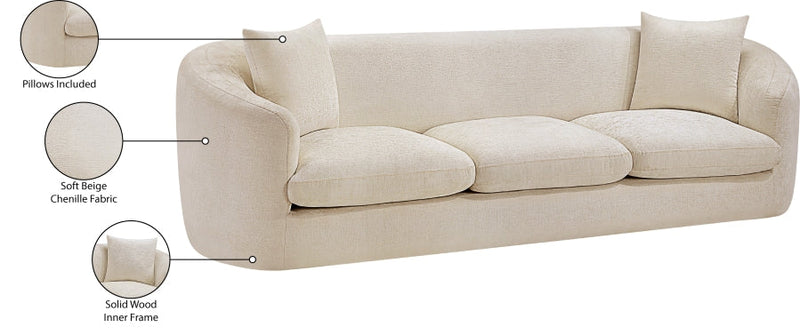 Penelope 92.5" Chenille Fabric Upholstered Upholstered Sofa in Beige - 44073Beige-S