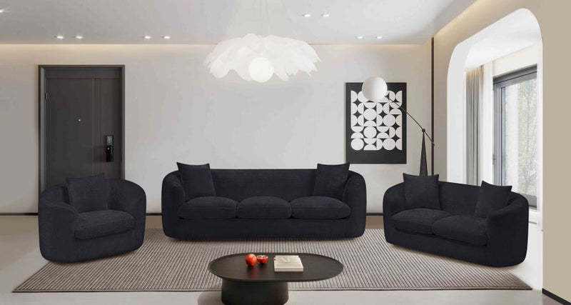 Penelope 92.5" Chenille Fabric Upholstered Upholstered Sofa in Black - 44073Black-S
