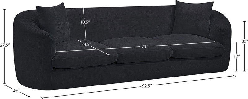 Penelope 92.5" Chenille Fabric Upholstered Upholstered Sofa in Black - 44073Black-S
