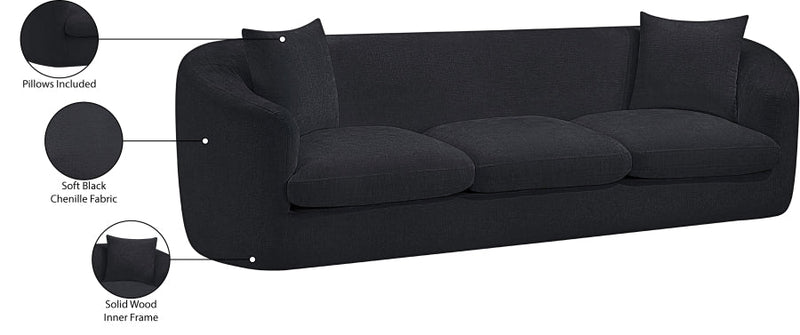 Penelope 92.5" Chenille Fabric Upholstered Upholstered Sofa in Black - 44073Black-S
