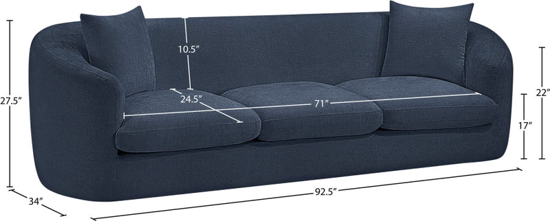 Penelope 92.5" Chenille Fabric Upholstered Upholstered Sofa in Blue - 44073Navy-S