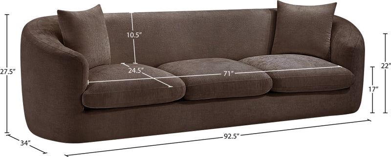 Penelope 92.5" Chenille Fabric Upholstered Upholstered Sofa in Brown - 44073Brown-S