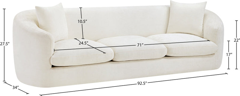 Penelope 92.5" Chenille Fabric Upholstered Upholstered Sofa in Cream - 44073Cream-S