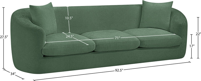 Penelope 92.5" Chenille Fabric Upholstered Upholstered Sofa in Green - 44073Green-S