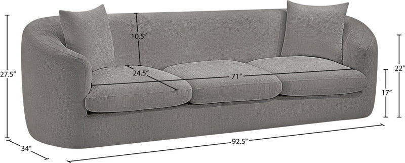 Penelope 92.5" Chenille Fabric Upholstered Upholstered Sofa in Grey - 44073Grey-S