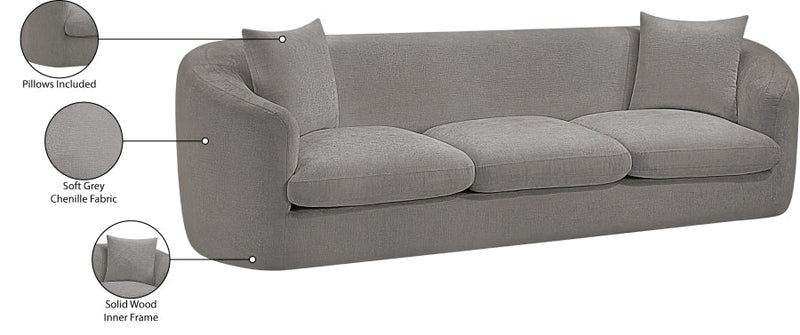 Penelope 92.5" Chenille Fabric Upholstered Upholstered Sofa in Grey - 44073Grey-S