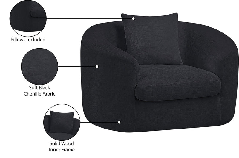 Penelope Chenille Fabric Upholstered Accent Chair in Black - 44073Black-C