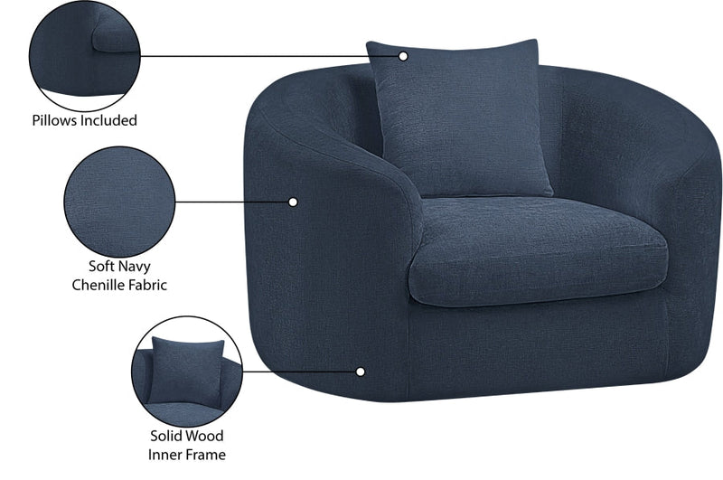 Penelope Chenille Fabric Upholstered Accent Chair in Blue - 44073Navy-C