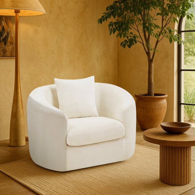 Penelope Chenille Fabric Upholstered Accent Chair in Cream - 44073Cream-C