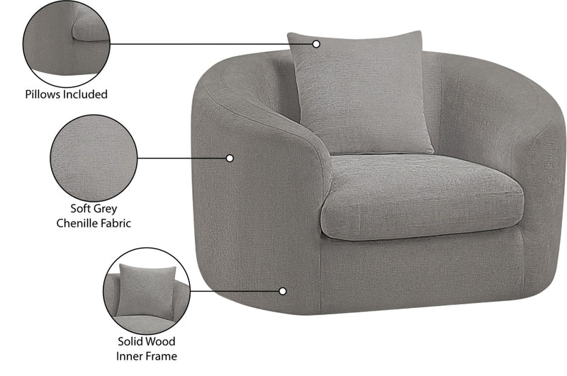 Penelope Chenille Fabric Upholstered Accent Chair in Grey - 44073Grey-C