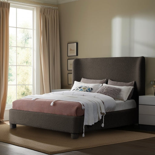 Penny Boucle Fabric King Bed Brown - Gate FurnitureKing Bed