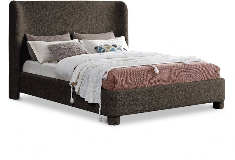 Penny Boucle Fabric King Bed Brown - Gate FurnitureKing Bed