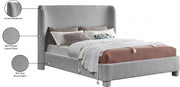 Penny Boucle Fabric King Bed Grey - Gate FurnitureKing Bed