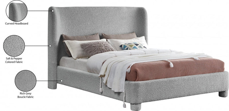 Penny Boucle Fabric King Bed Grey - Gate FurnitureKing Bed