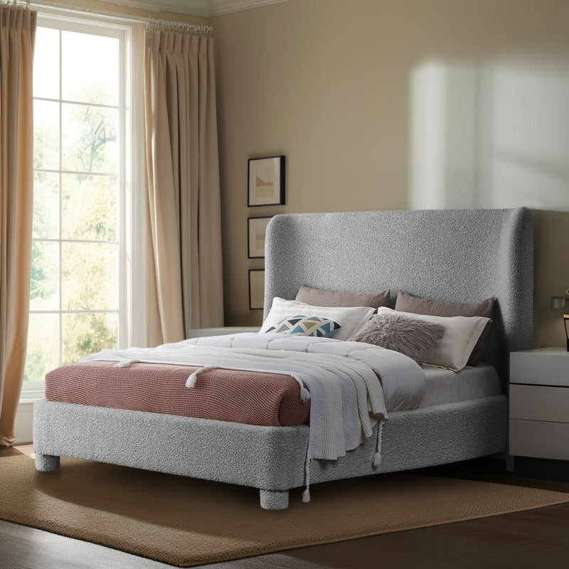 Penny Boucle Fabric King Bed Grey - Gate FurnitureKing Bed