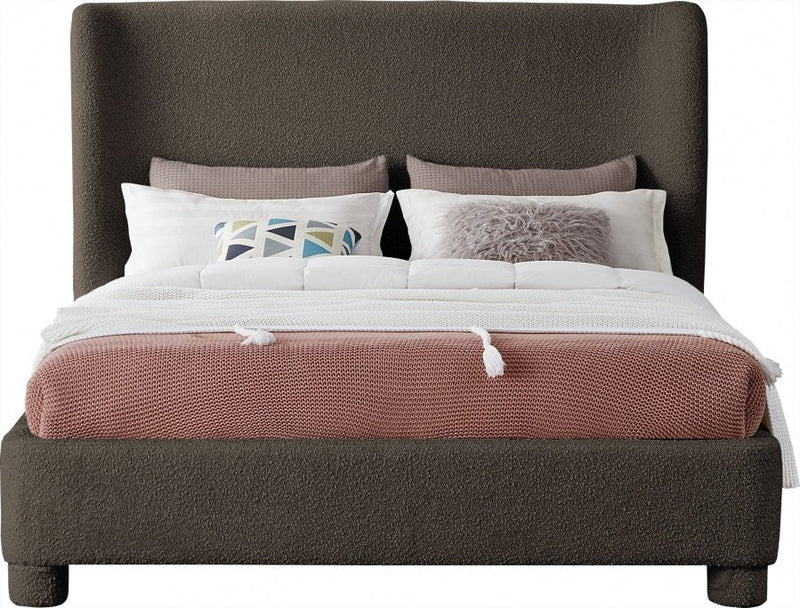 Penny Boucle Fabric Queen Bed Brown - Gate FurnitureQueen Bed