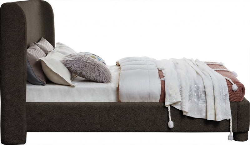 Penny Boucle Fabric Queen Bed Brown - Gate FurnitureQueen Bed