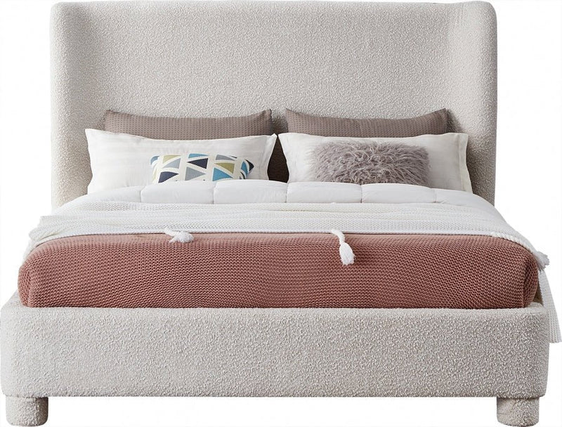 Penny Boucle Fabric Queen Bed Cream - Gate FurnitureQueen Bed