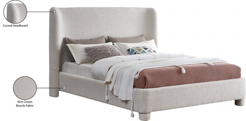Penny Boucle Fabric Queen Bed Cream - Gate FurnitureQueen Bed
