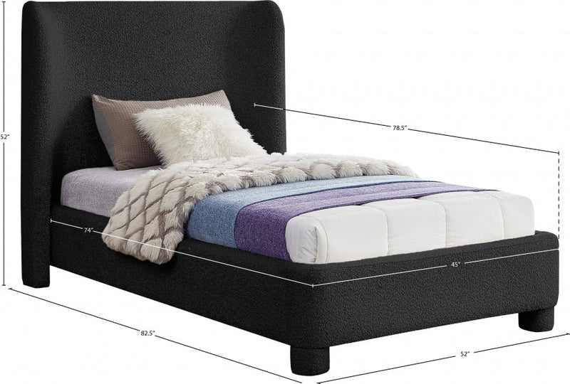 Penny Boucle Fabric Twin Bed Black - Gate FurnitureTwin Bed