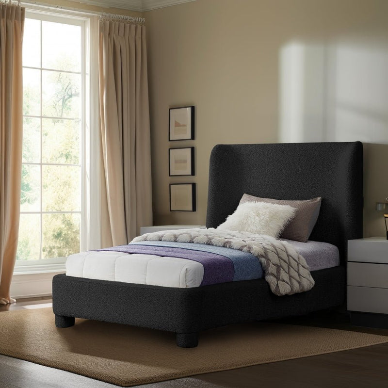 Penny Boucle Fabric Twin Bed Black - Gate FurnitureTwin Bed