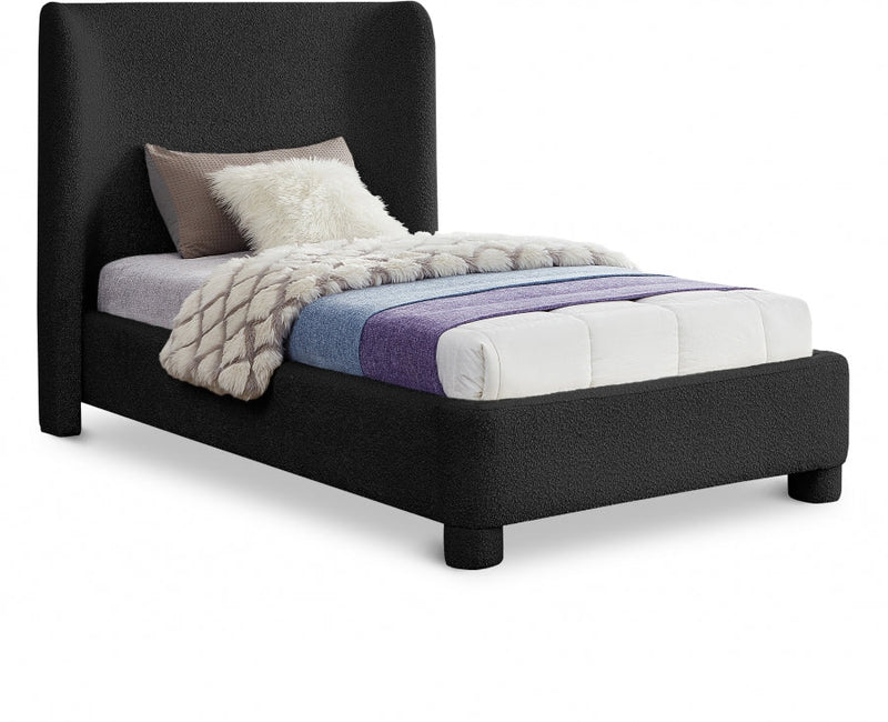 Penny Boucle Fabric Twin Bed Black - Gate FurnitureTwin Bed