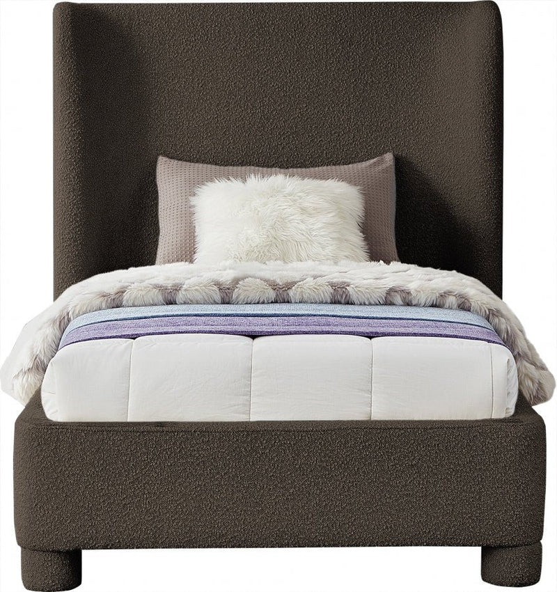 Penny Boucle Fabric Twin Bed Brown - Gate FurnitureTwin Bed