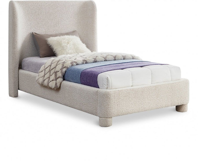 Penny Boucle Fabric Twin Bed Cream - Gate FurnitureTwin Bed