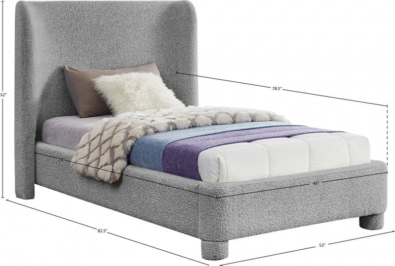 Penny Boucle Fabric Twin Bed Grey - Gate FurnitureTwin Bed