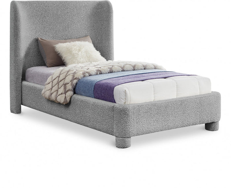 Penny Boucle Fabric Twin Bed Grey - Gate FurnitureTwin Bed