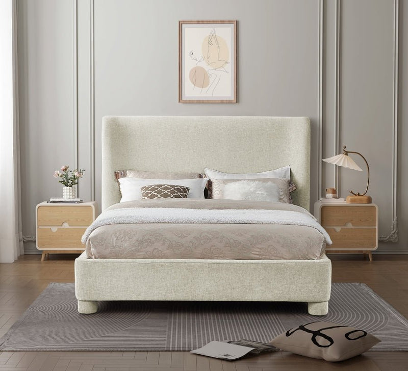 Penny Chenille Fabric King Bed Cream - Gate FurnitureKing Bed