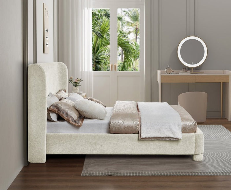 Penny Chenille Fabric King Bed Cream - Gate FurnitureKing Bed