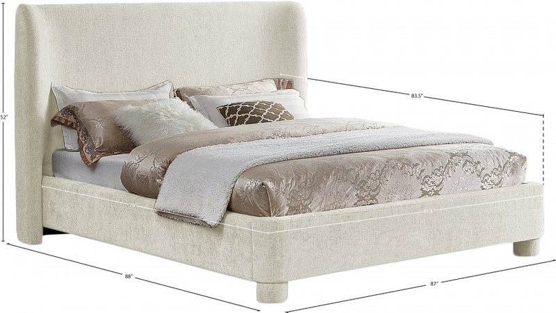 Penny Chenille Fabric King Bed Cream - Gate FurnitureKing Bed