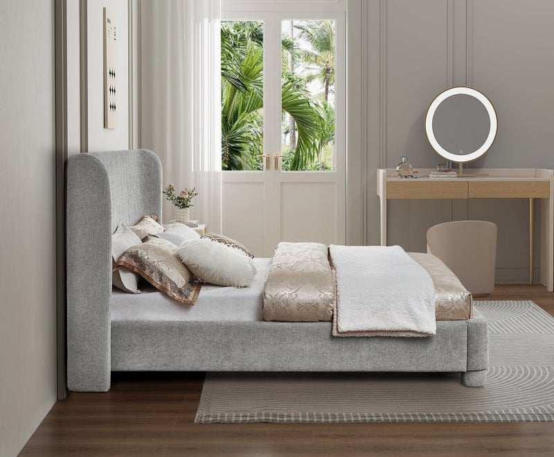 Penny Chenille Fabric King Bed Grey - Gate FurnitureKing Bed