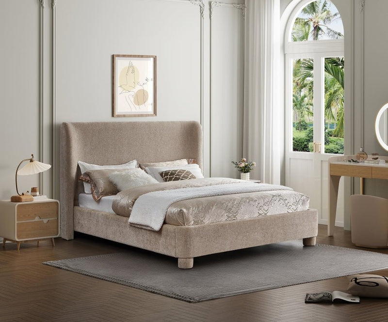 Penny Chenille Fabric Queen Bed Beige - Gate FurnitureQueen Bed