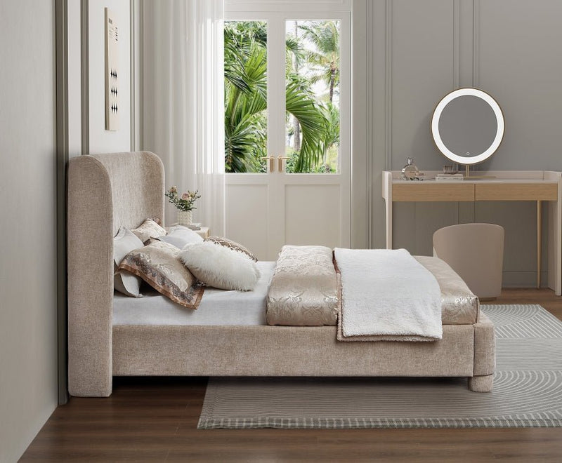 Penny Chenille Fabric Queen Bed Beige - Gate FurnitureQueen Bed