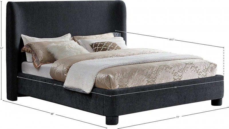 Penny Chenille Fabric Queen Bed Black - Gate FurnitureQueen Bed