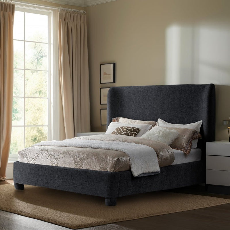 Penny Chenille Fabric Queen Bed Black - Gate FurnitureQueen Bed