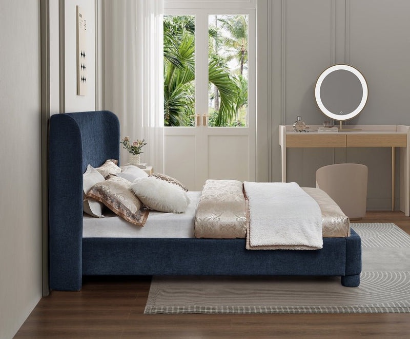Penny Chenille Fabric Queen Bed Blue - Gate FurnitureQueen Bed