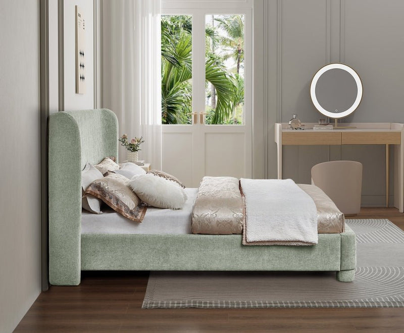 Penny Chenille Fabric Queen Bed Green - Gate FurnitureQueen Bed