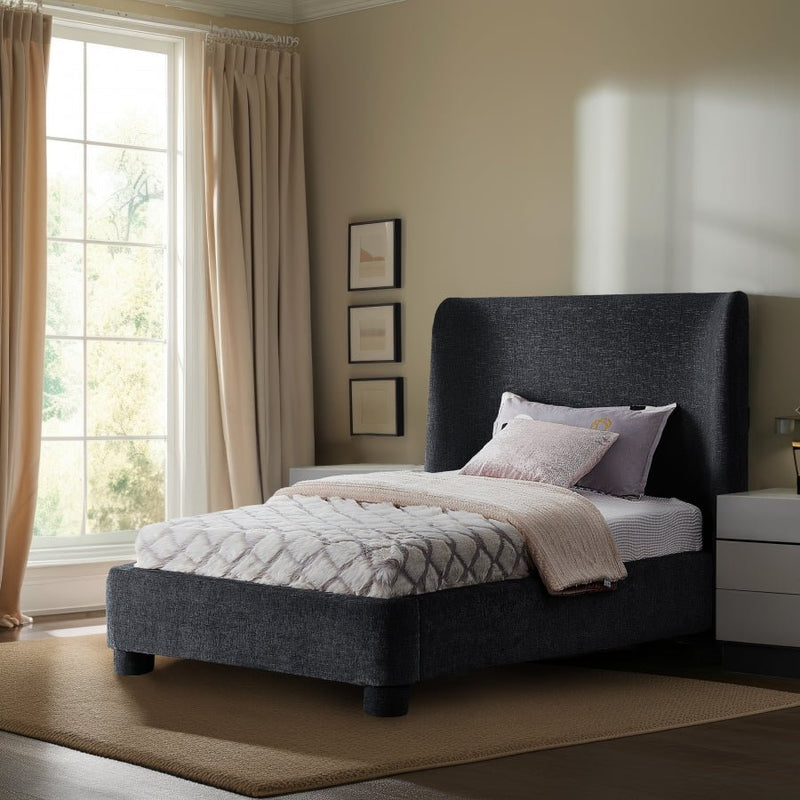 Penny Chenille Fabric Twin Bed Black - Gate FurnitureTwin Bed