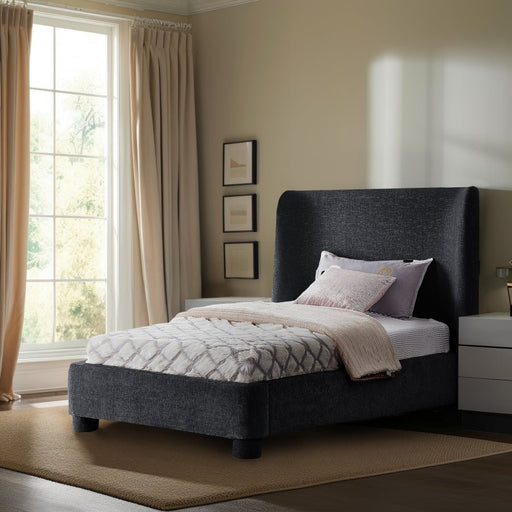 Penny Chenille Fabric Twin Bed Black - Gate FurnitureTwin Bed