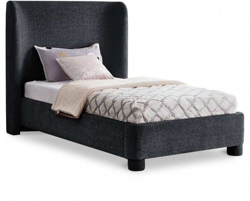 Penny Chenille Fabric Twin Bed Black - Gate FurnitureTwin Bed