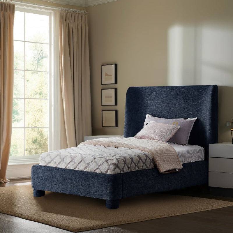 Penny Chenille Fabric Twin Bed Blue - Gate FurnitureTwin Bed