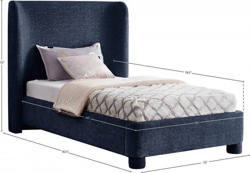 Penny Chenille Fabric Twin Bed Blue - Gate FurnitureTwin Bed