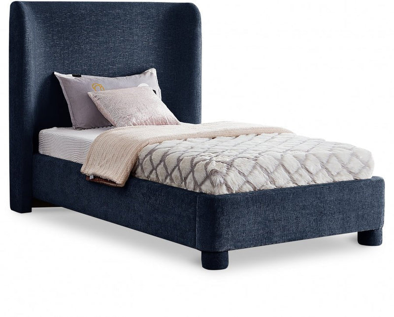 Penny Chenille Fabric Twin Bed Blue - Gate FurnitureTwin Bed