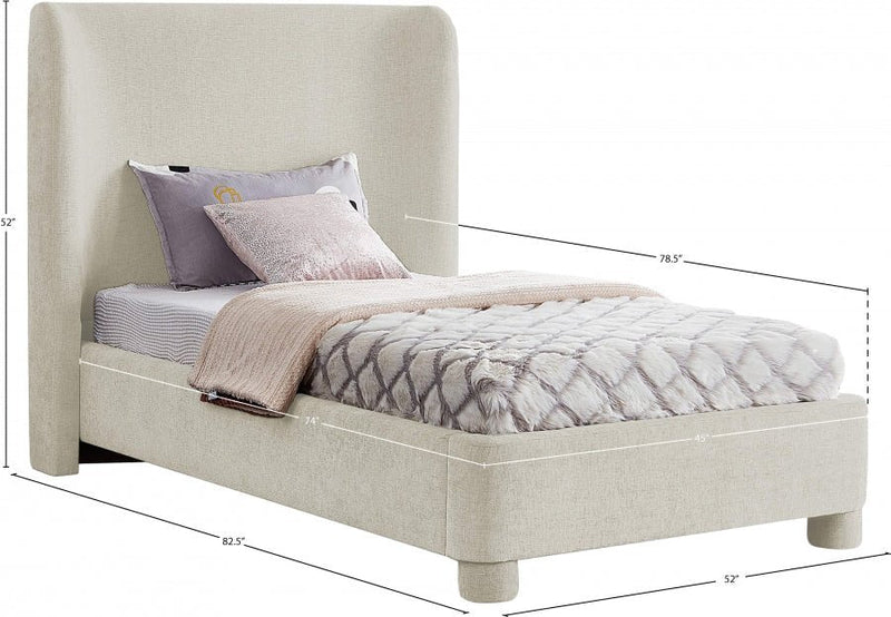 Penny Chenille Fabric Twin Bed Cream - Gate FurnitureTwin Bed