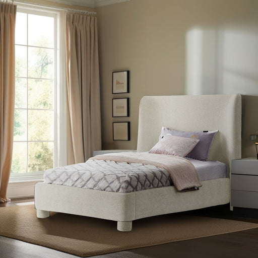 Penny Chenille Fabric Twin Bed Cream - Gate FurnitureTwin Bed