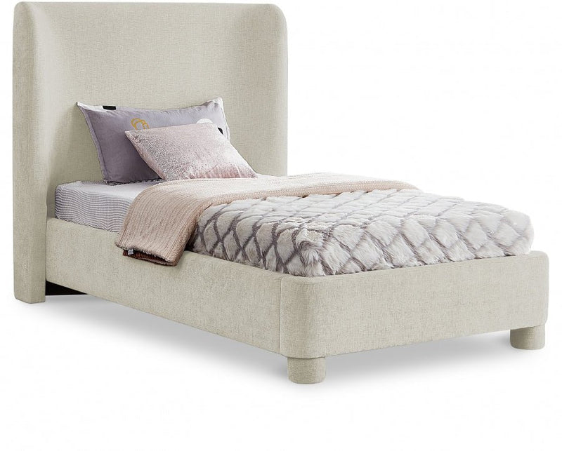 Penny Chenille Fabric Twin Bed Cream - Gate FurnitureTwin Bed